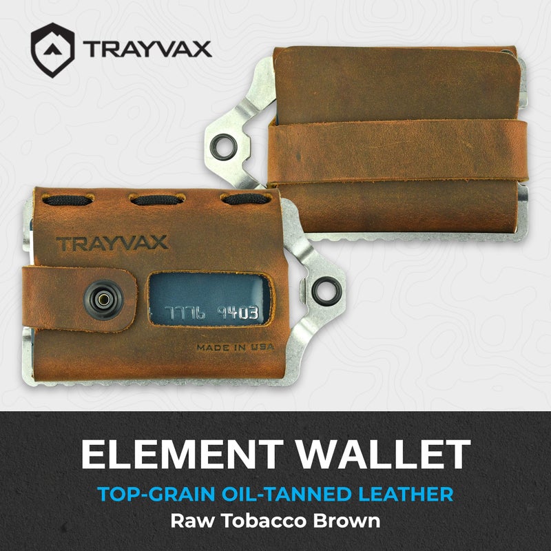 Trayvax Element Wallet, RFID Front Pocket Credit Card Holder with Money Clip, Minimalist Slim Leather Metal Wallet for Men and Women, Raw Tobacco Brown - Image 2